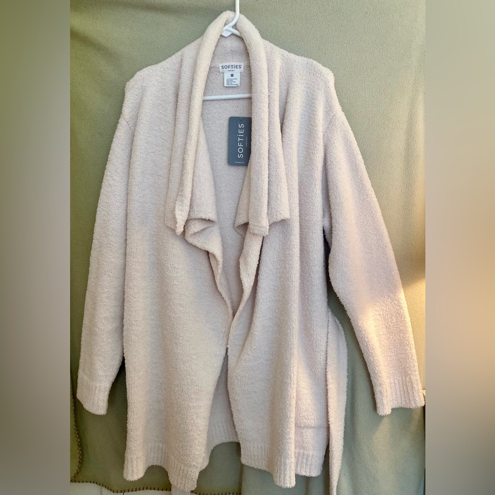 NWT Softies Cream Ultra Soft Belted Cardigan Sweater size L/XL - Picture 2 of 11